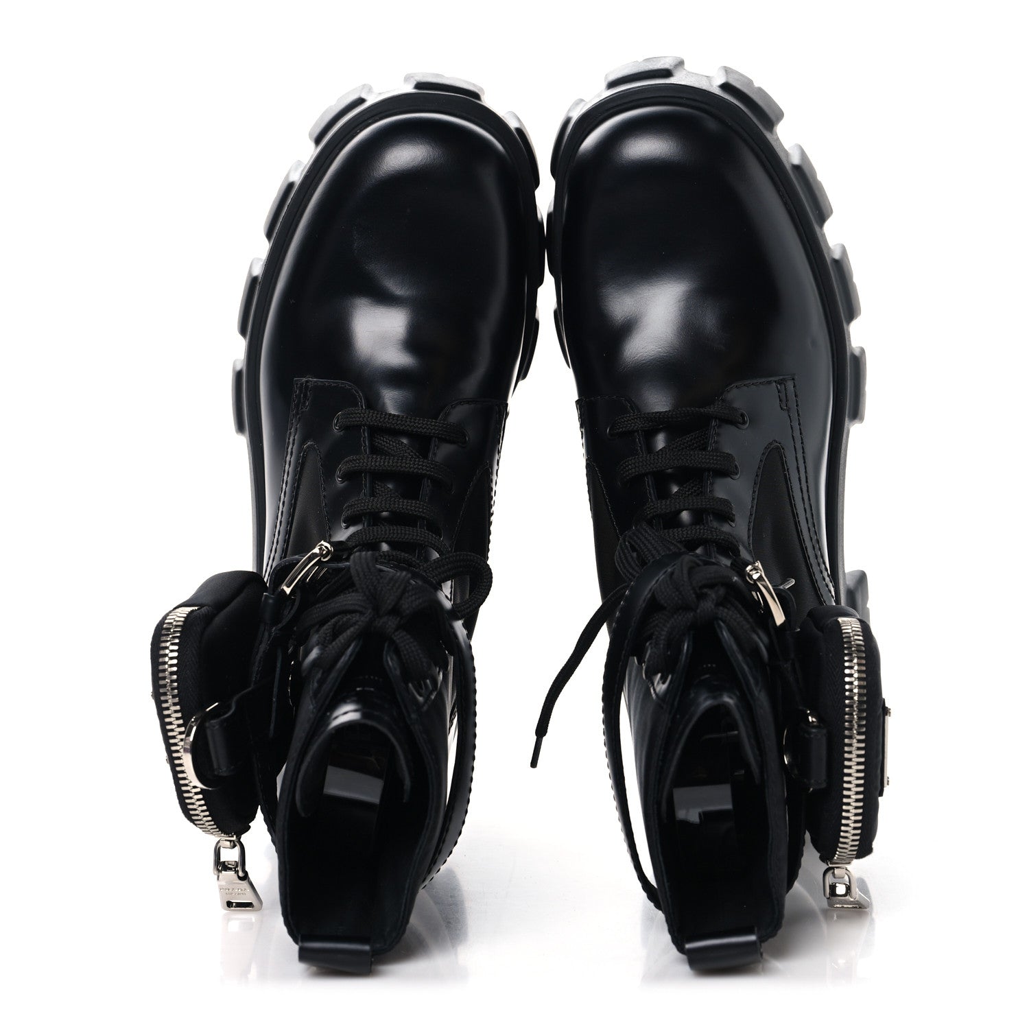 Prada Spazzolato Rois Nylon Metal Triangle Logo Monolith Pouch Pocket 55mm Boots 38.5 Black 2 of 9