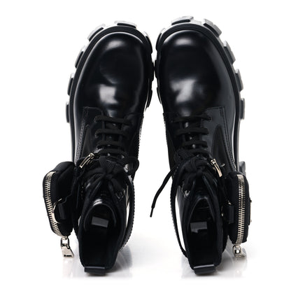 Prada Spazzolato Rois Nylon Metal Triangle Logo Monolith Pouch Pocket 55mm Boots 38.5 Black 2 of 9
