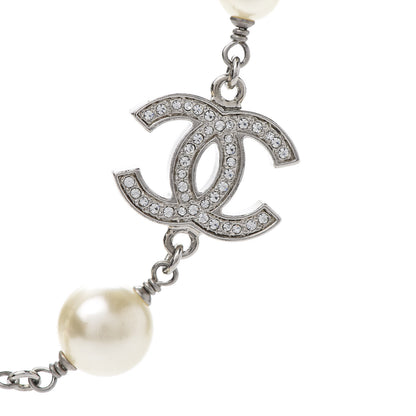 Chanel Crystal Pearl CC Long Necklace Silver 4 of 10