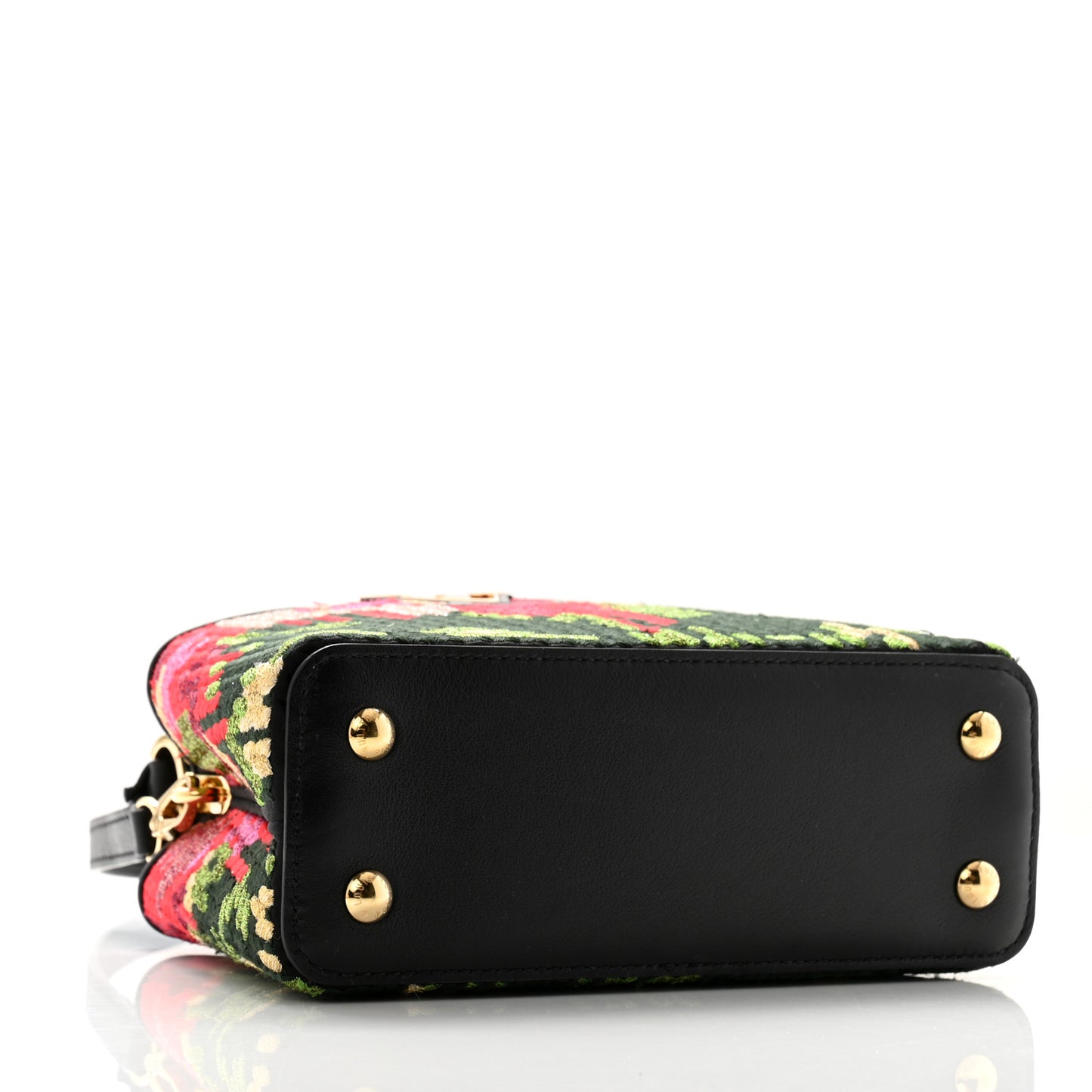 Calfskin Cotton Woven Embroidered Mini Capucines Black Multicolor