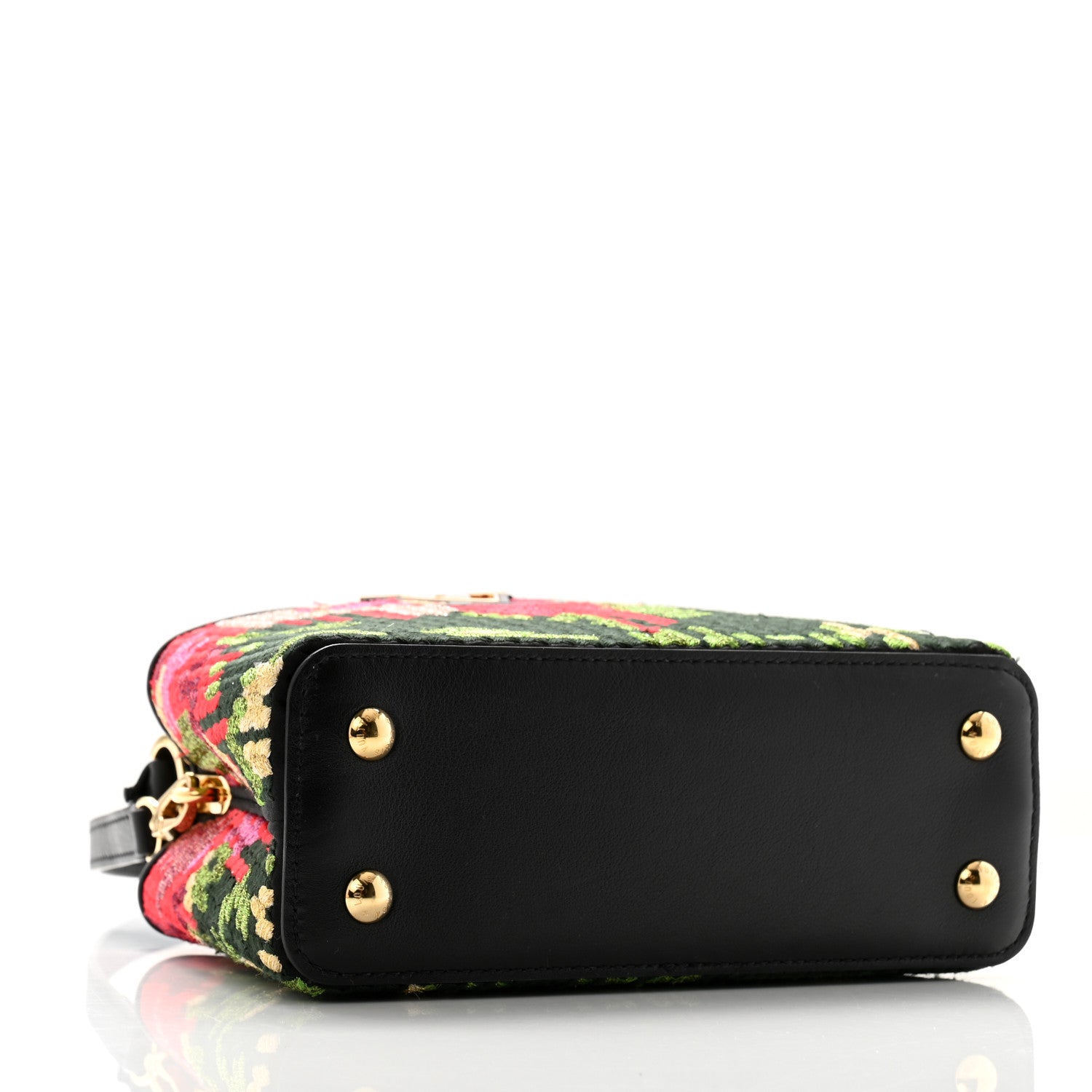 Louis Vuitton Calfskin Cotton Woven Embroidered Mini Capucines Black Multicolor 4 of 10