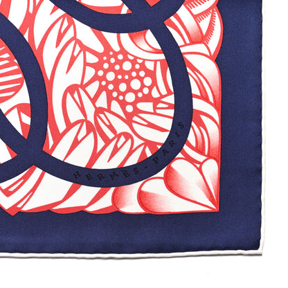 Hermes Silk Reverie Solitaire Scarf 90 Marine Rose Vif White 4 of 6