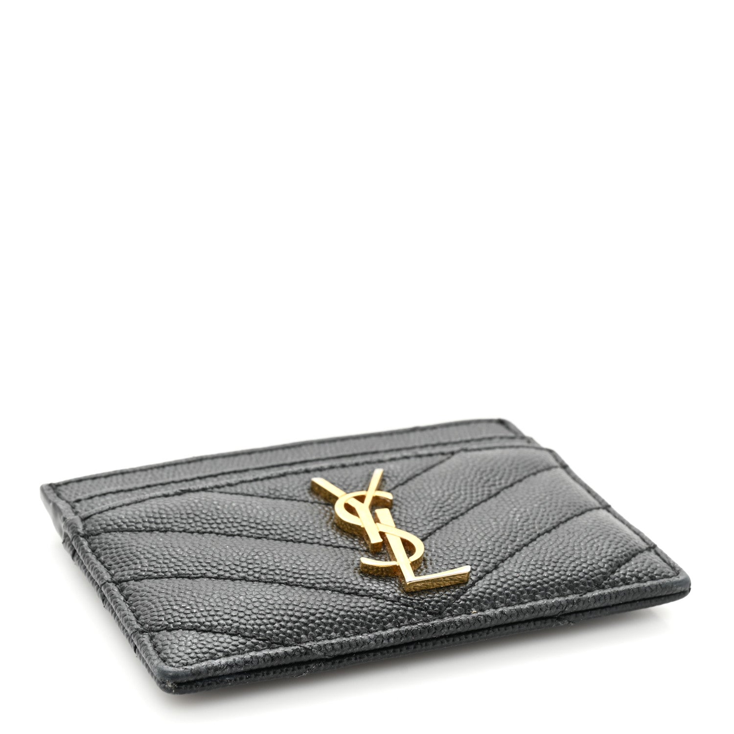 Saint Laurent Grain De Poudre Matelasse Chevron Monogram Credit Card Case Black 4 of 16