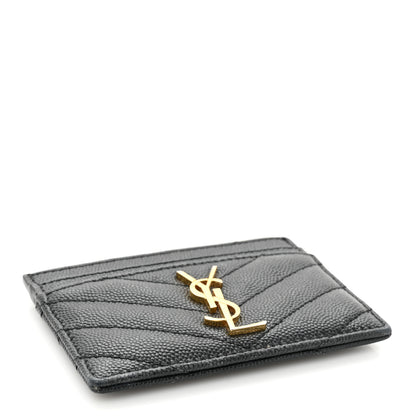Saint Laurent Grain De Poudre Matelasse Chevron Monogram Credit Card Case Black 4 of 16
