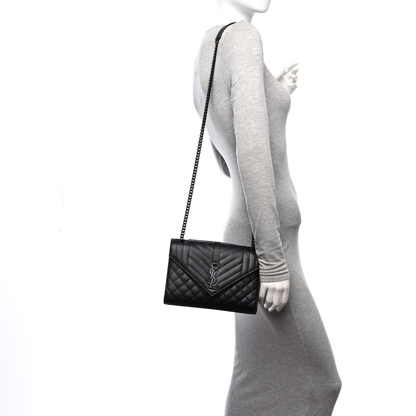 Grain De Poudre Textured Mixed Matelasse Triquilt Medium Monogram Monochrome Satchel Black