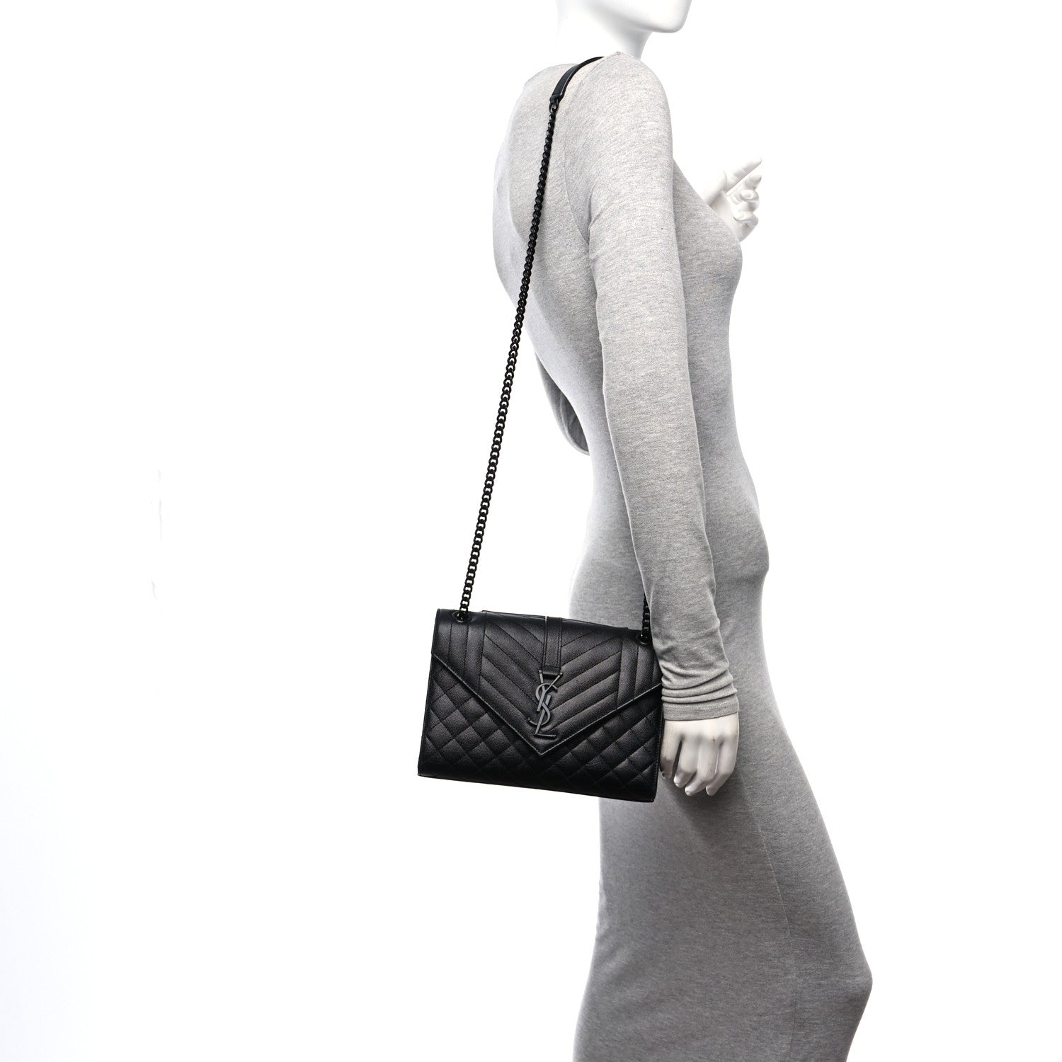 Saint Laurent Grain De Poudre Textured Mixed Matelasse Triquilt Medium Monogram Monochrome Satchel Black 2 of 11