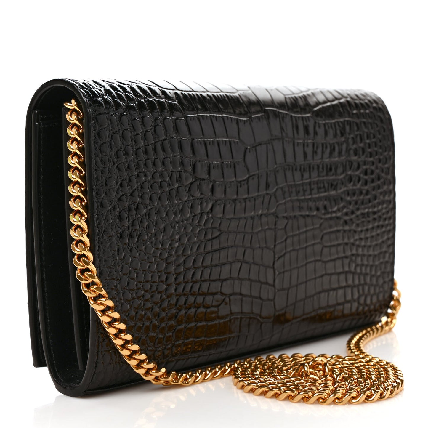 Calfskin Crocodile Embossed Cassandre Wallet On Chain WOC Black