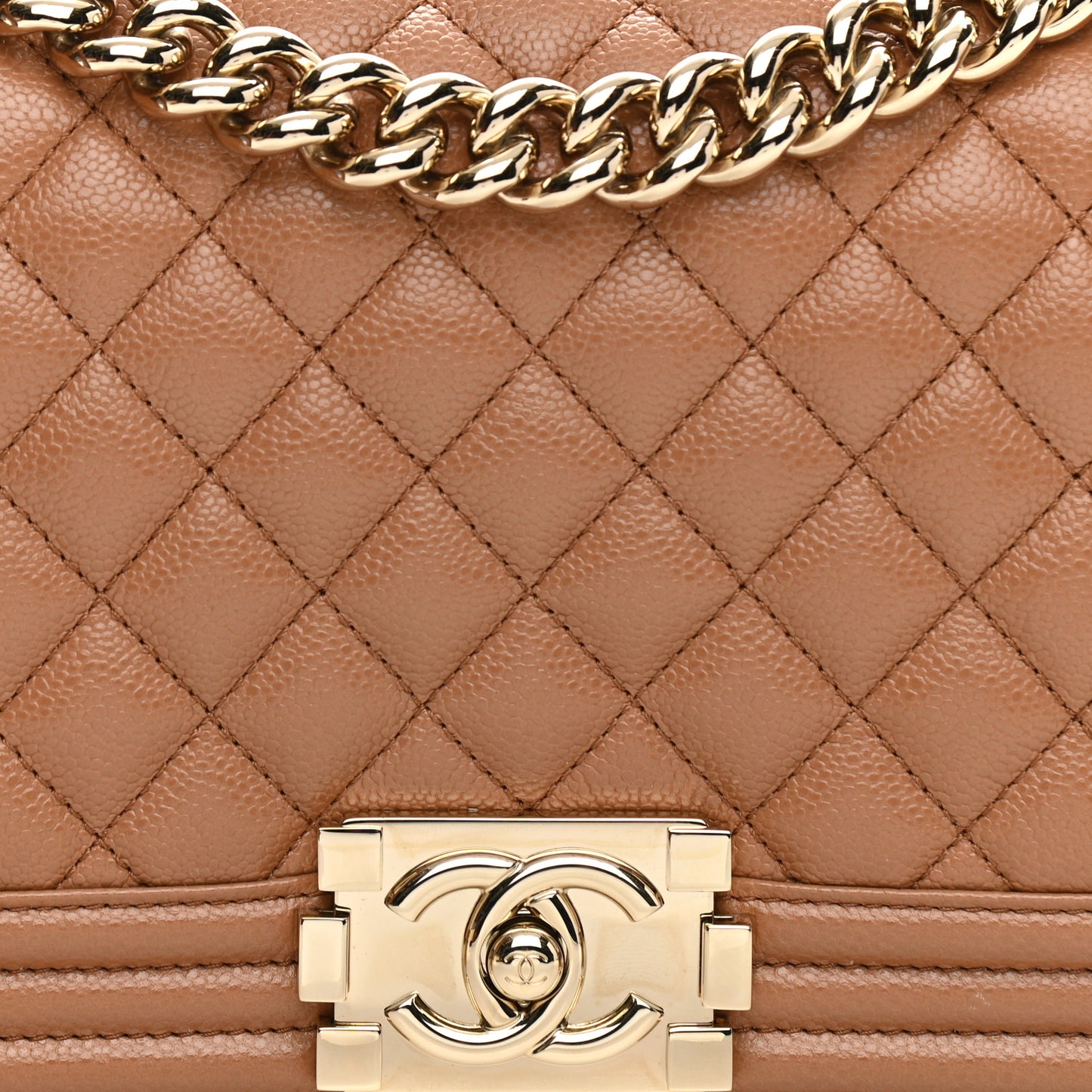 Caviar Quilted Medium Boy Flap Light Brown