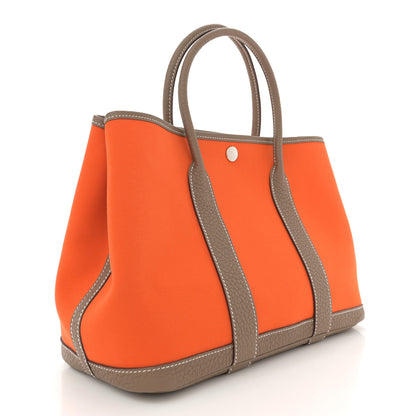 Hermes Toile Militaire Vache Country Garden Party 30 TPM Orange Chai 3 of 10