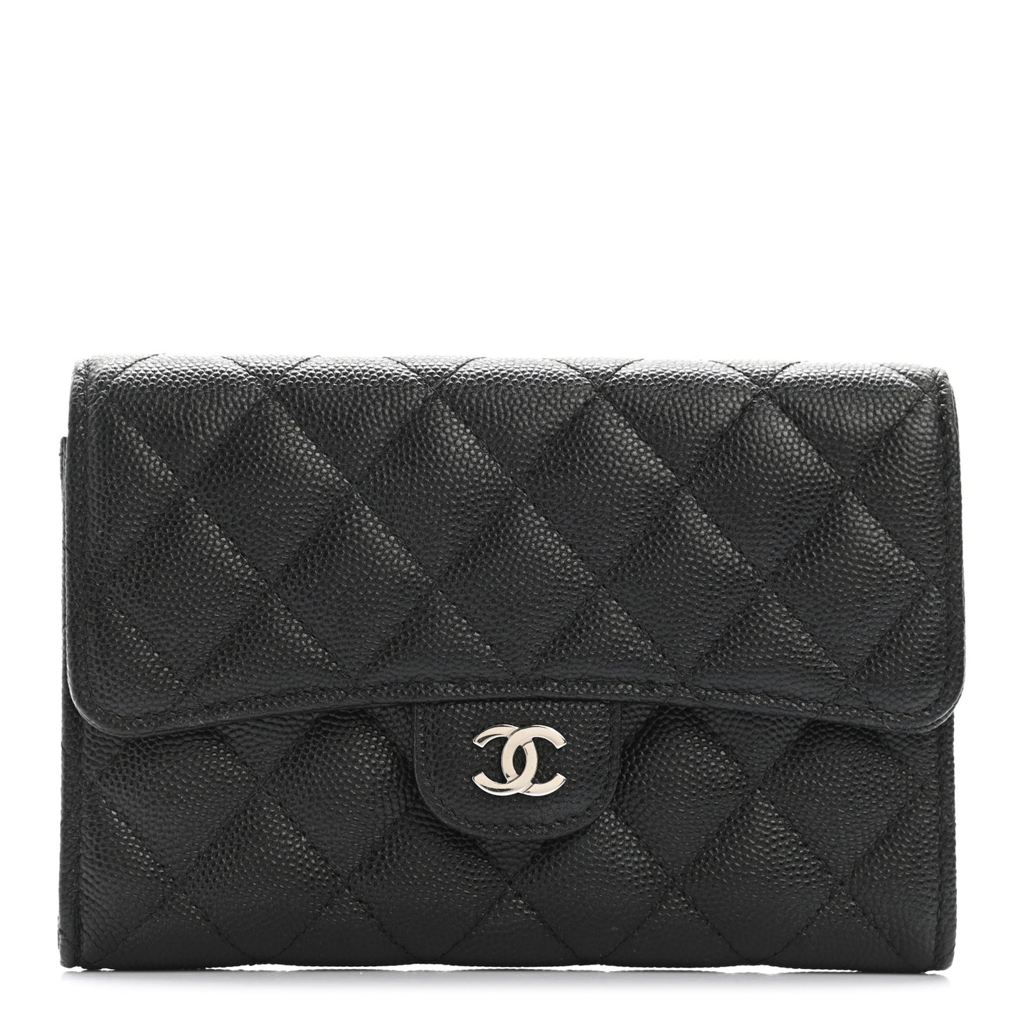 Caviar Quilted Medium Flap Wallet Black
