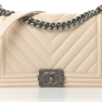 Chanel Caviar Chevron Quilted Medium Boy Flap Light Beige 8 of 11