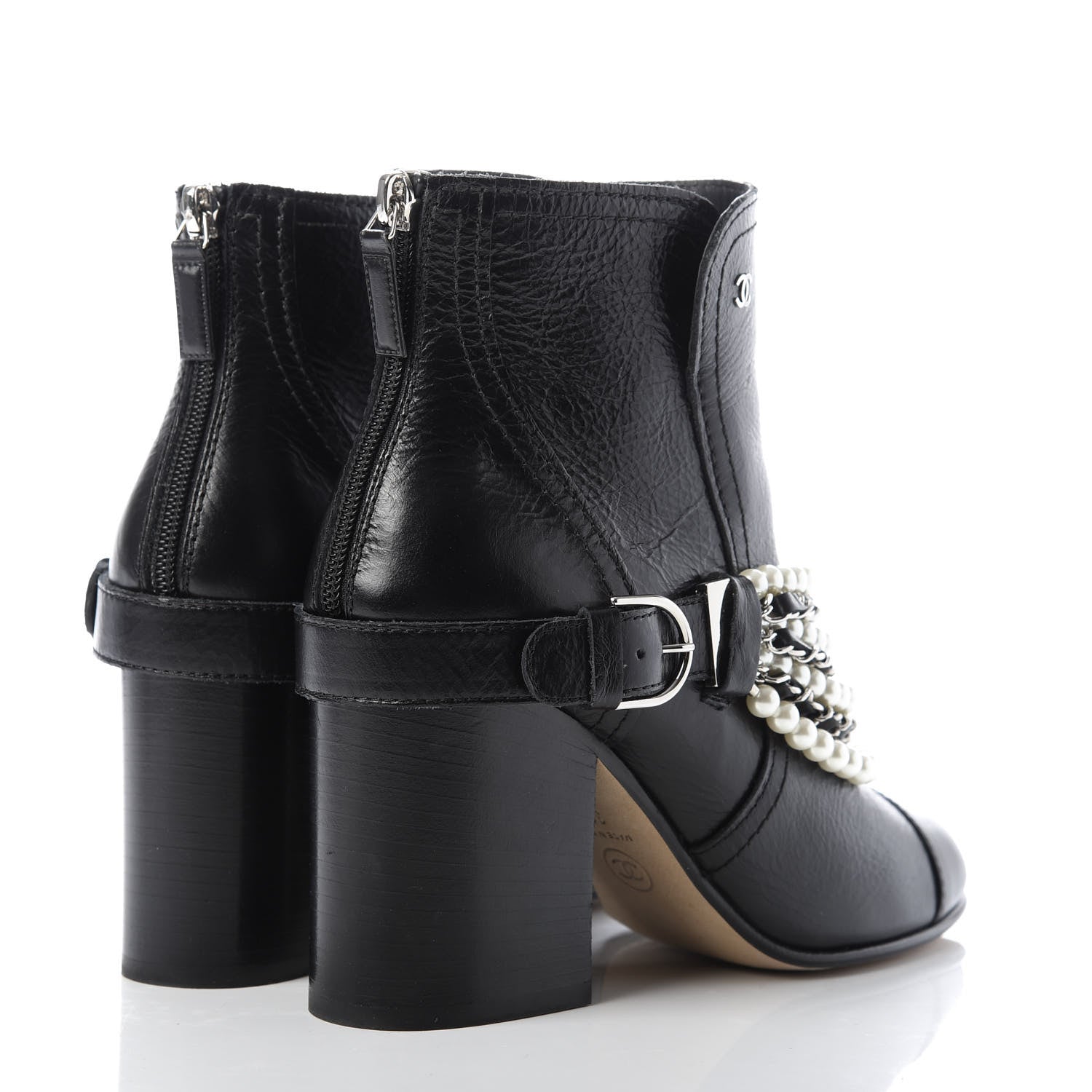 Chanel Calfskin Pearl Cap Toe Short Boots 38.5 Black 4 of 8