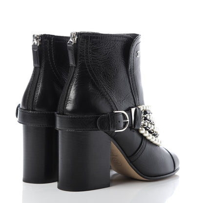Chanel Calfskin Pearl Cap Toe Short Boots 38.5 Black 4 of 8