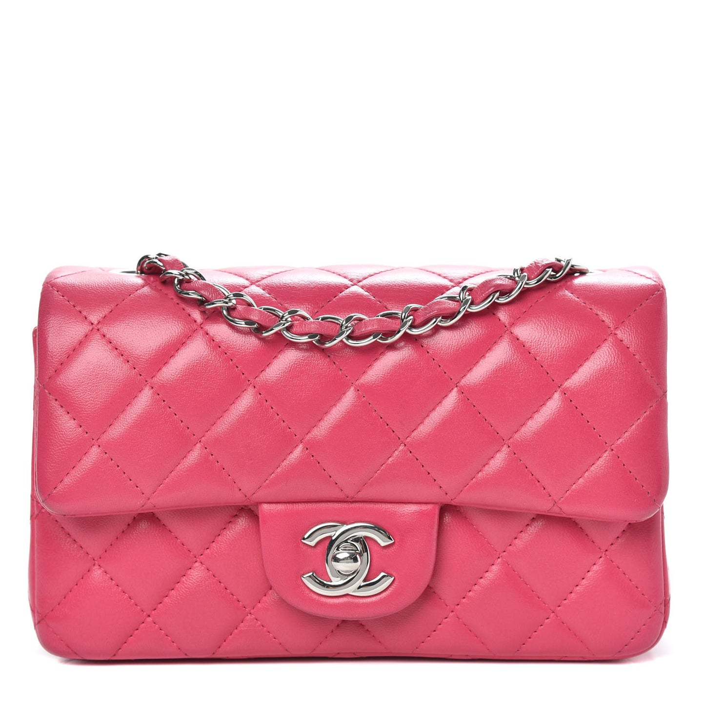 Lambskin Quilted Mini Rectangular Flap Dark Pink