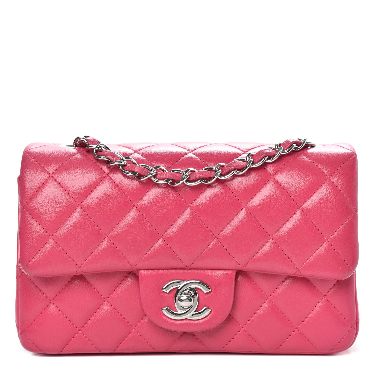 Chanel Lambskin Quilted Mini Rectangular Flap Dark Pink 1 of 14
