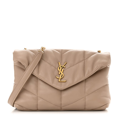 Saint Laurent Lambskin Quilted Toy Loulou Puffer Monogram Chain Satchel Dark Beige 1 of 10