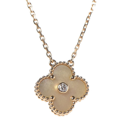 Van Cleef & Arpels 18K Yellow Gold Diamond Yellow Mother of Pearl Vintage Alhambra Pendant Necklace 4 of 8