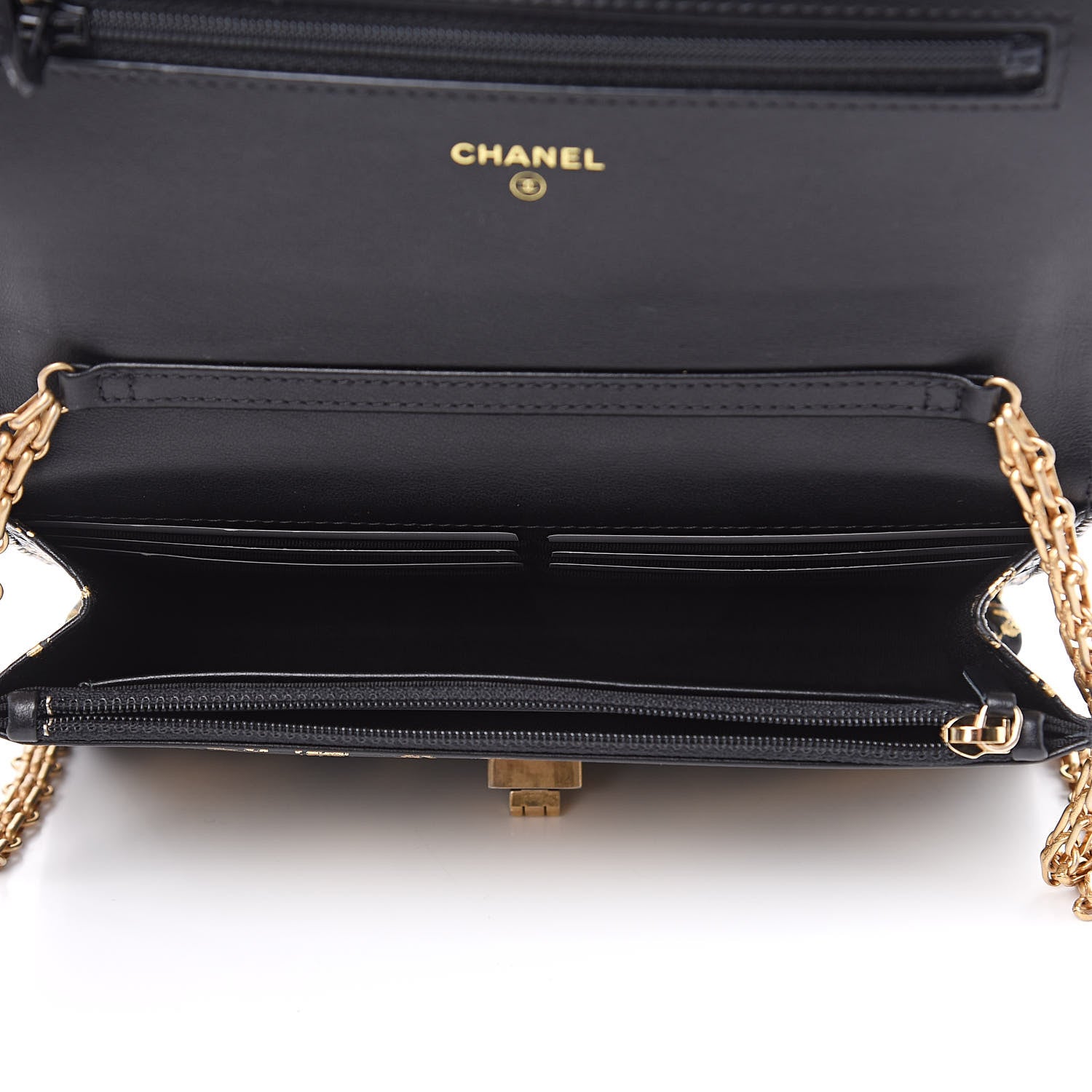 Chanel Calfskin Crocodile Embossed Graffiti 2.55 Cocodile Reissue Wallet On Chain WOC Black Gold 6 of 12