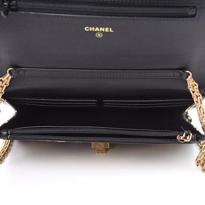 Chanel Calfskin Crocodile Embossed Graffiti 2.55 Cocodile Reissue Wallet On Chain WOC Black Gold 6 of 12