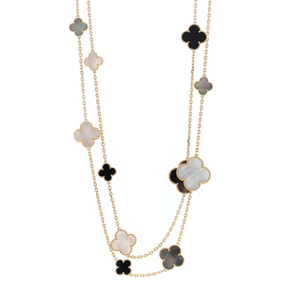 Van Cleef & Arpels 18K Yellow Gold Onyx Mother of Pearl 16 Motifs Magic Alhambra Necklace 1 of 6