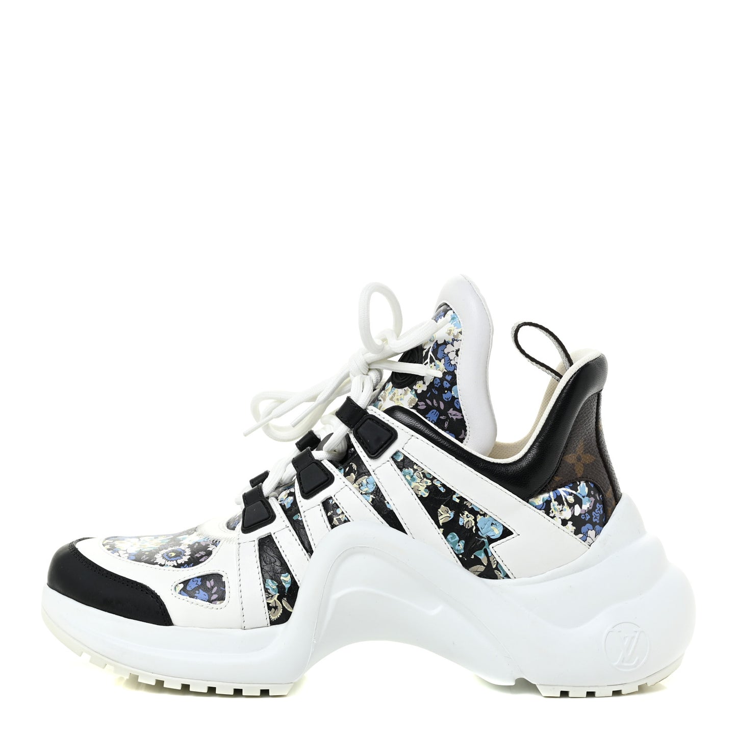 Flower Printed Calfskin Monogram LV Archlight Sneakers 38.5 Black Blue