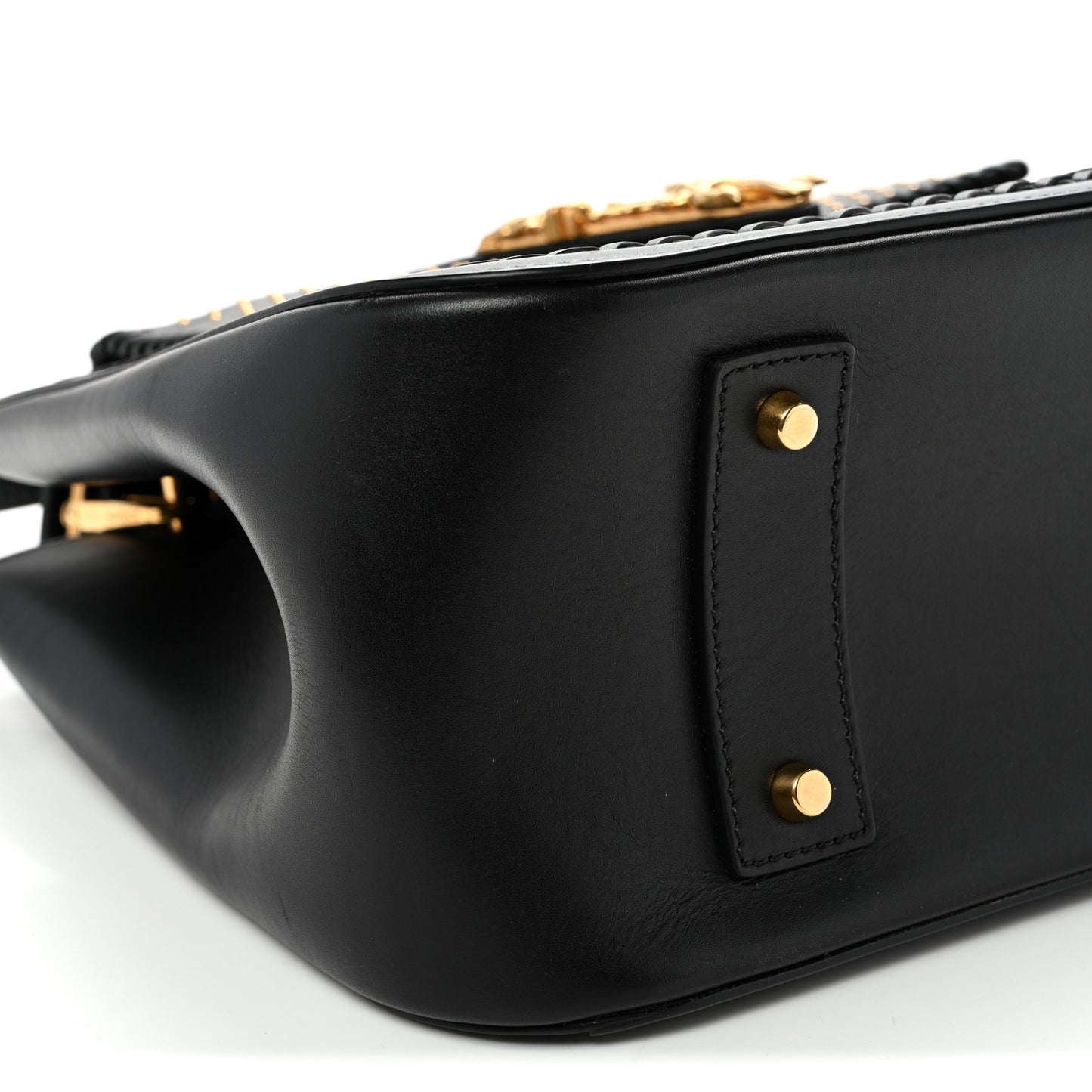 Vitello Western Studded Virtus Top Handle Shoulder Bag Black