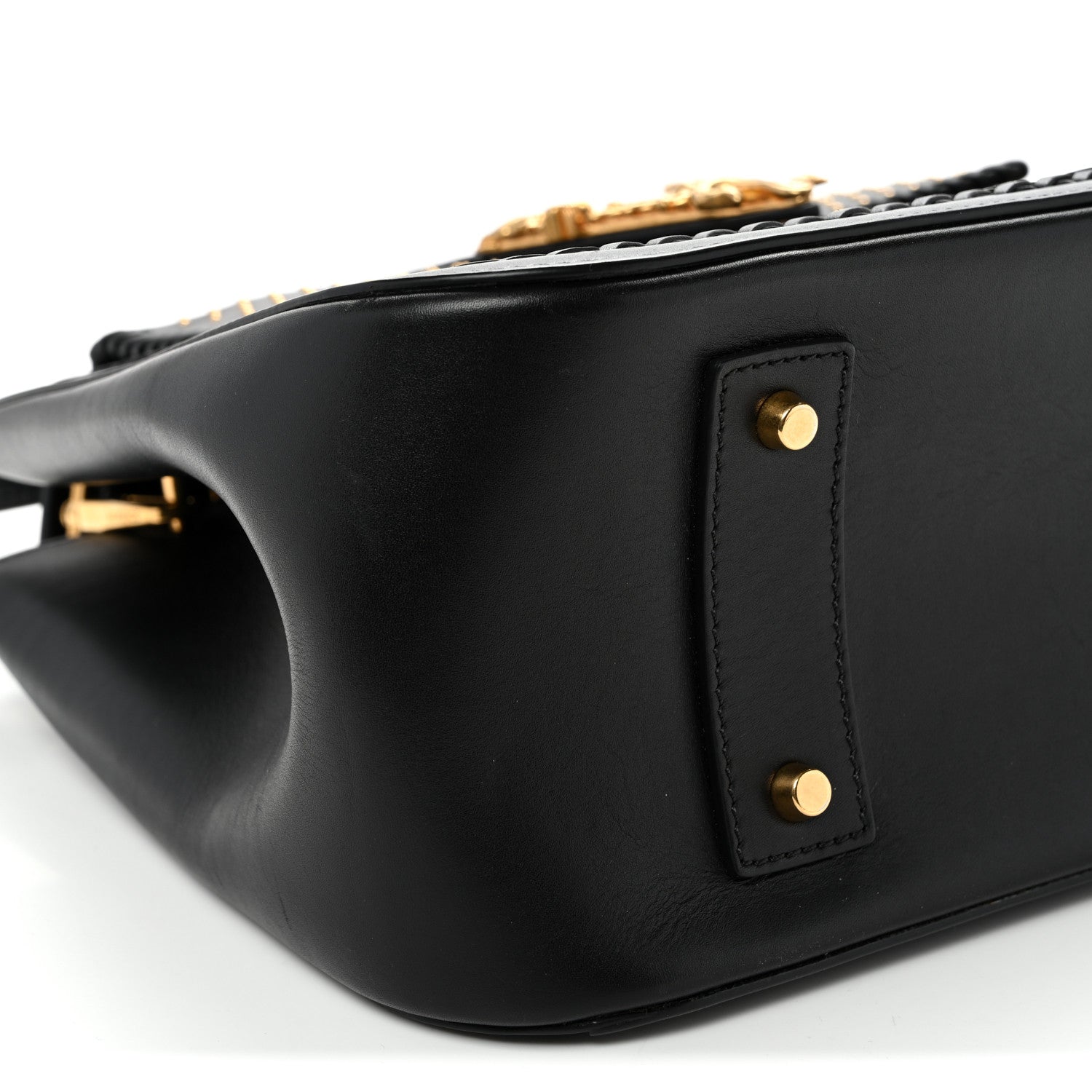 Versace Vitello Western Studded Virtus Top Handle Shoulder Bag Black 8 of 9