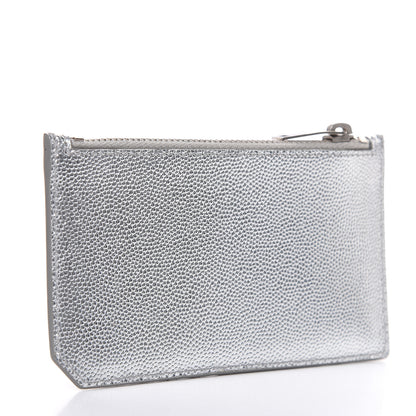 Saint Laurent Grained Calfskin 5 Fragments Zip Pouch Card Holder Silver 3 of 7