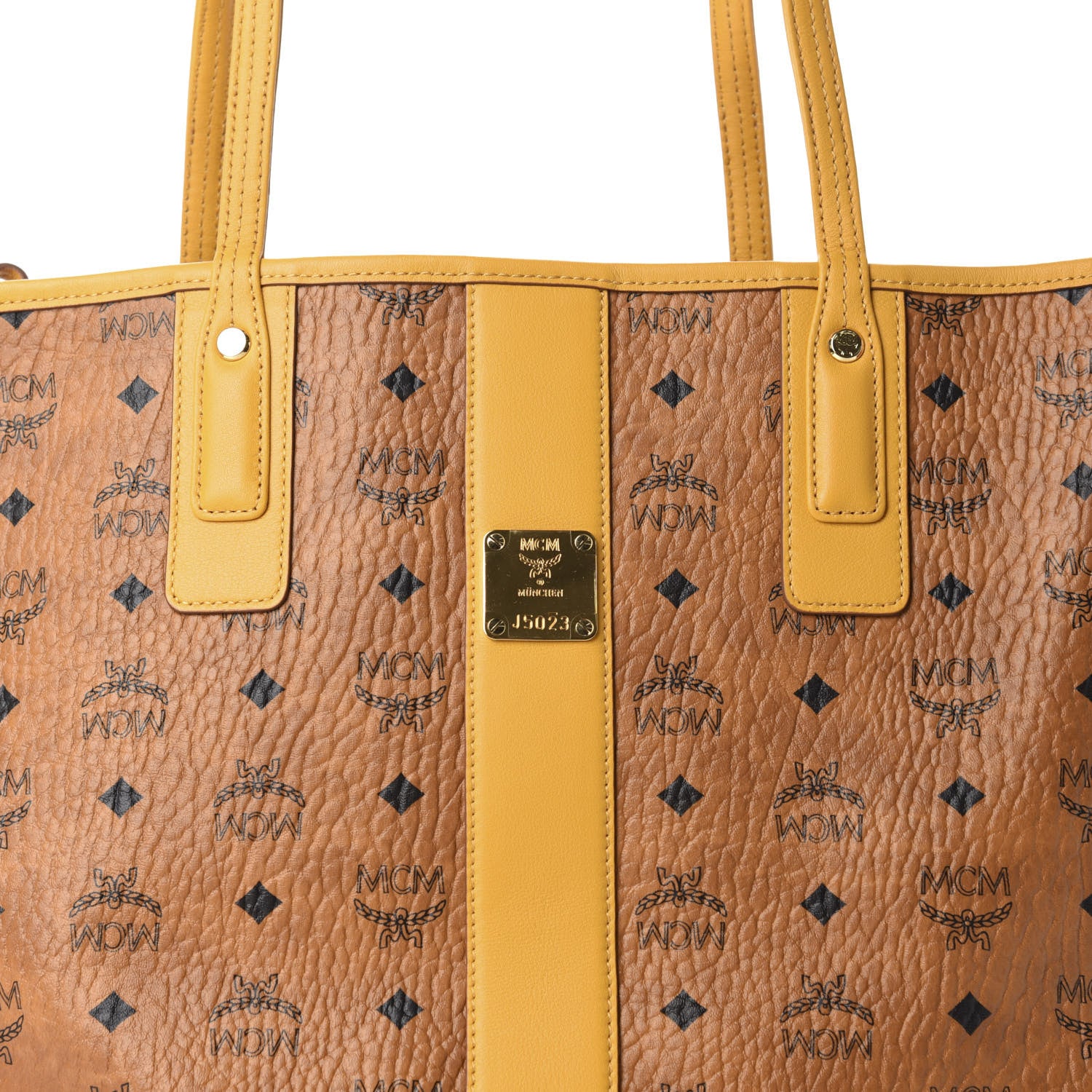MCM Visetos Medium Liz Reversible Shopper Tote Cognac Yellow 8 of 15