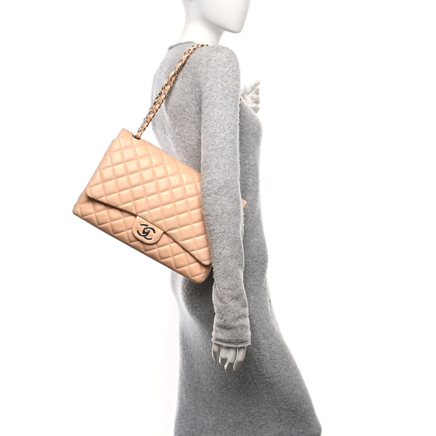Lambskin Quilted Maxi Double Flap Light Pink