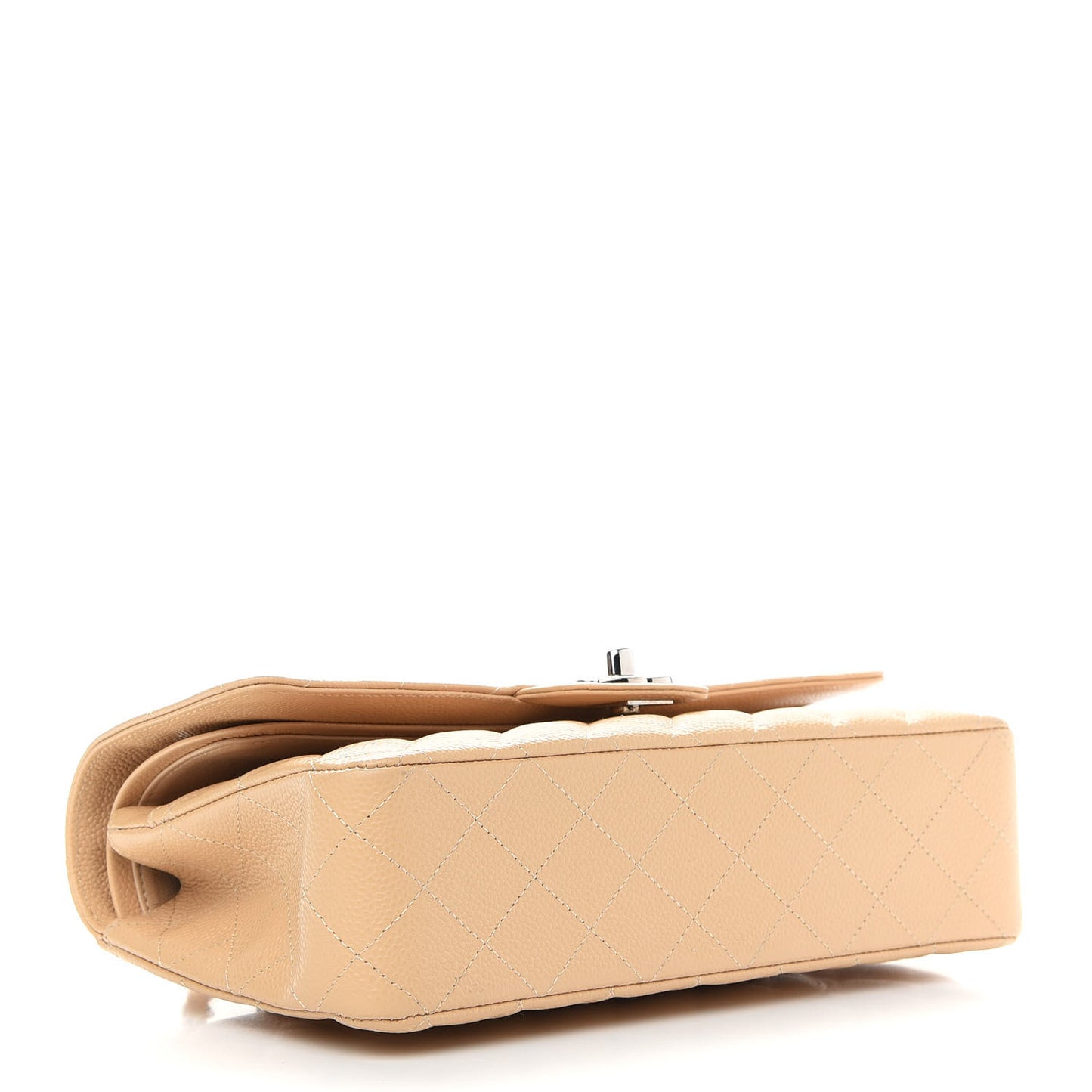 Caviar Quilted Medium Double Flap Beige
