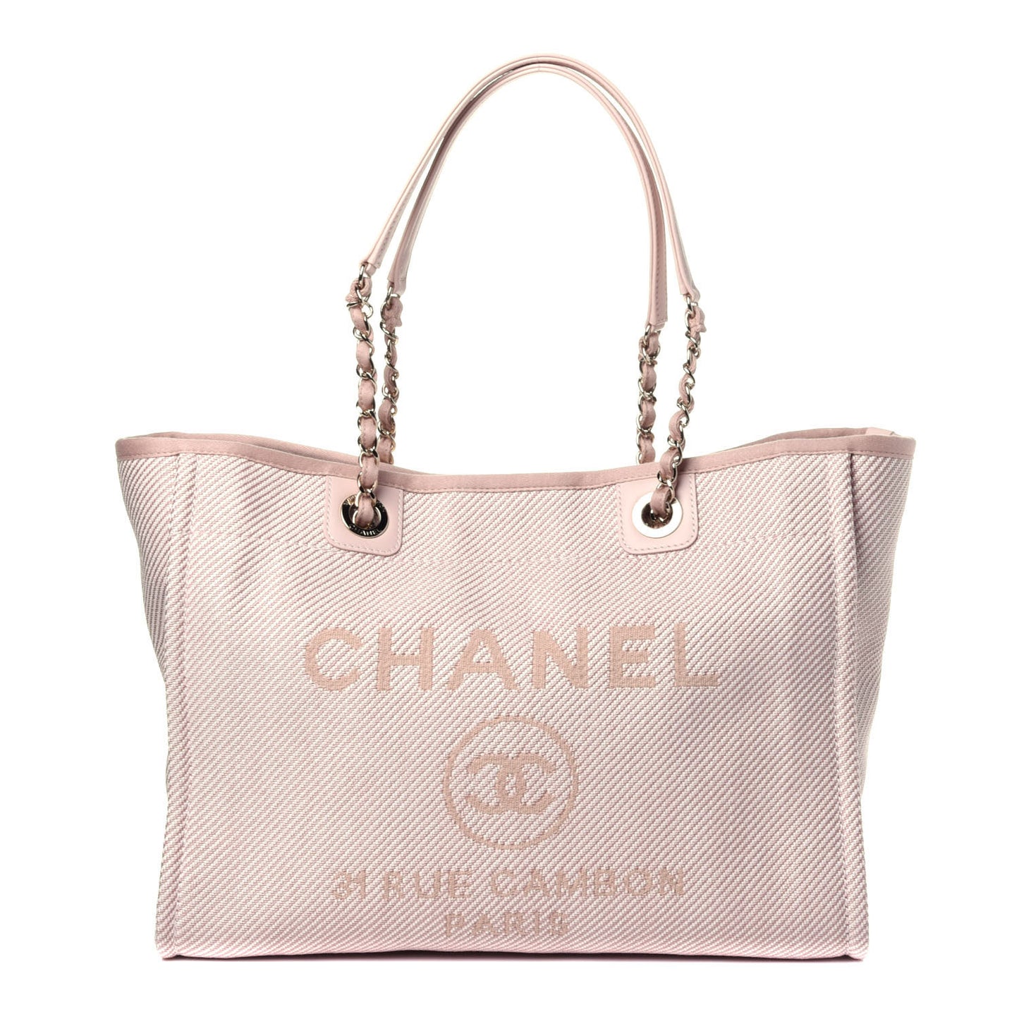 Mixed Fibers Calfskin Small Deauville Tote Beige
