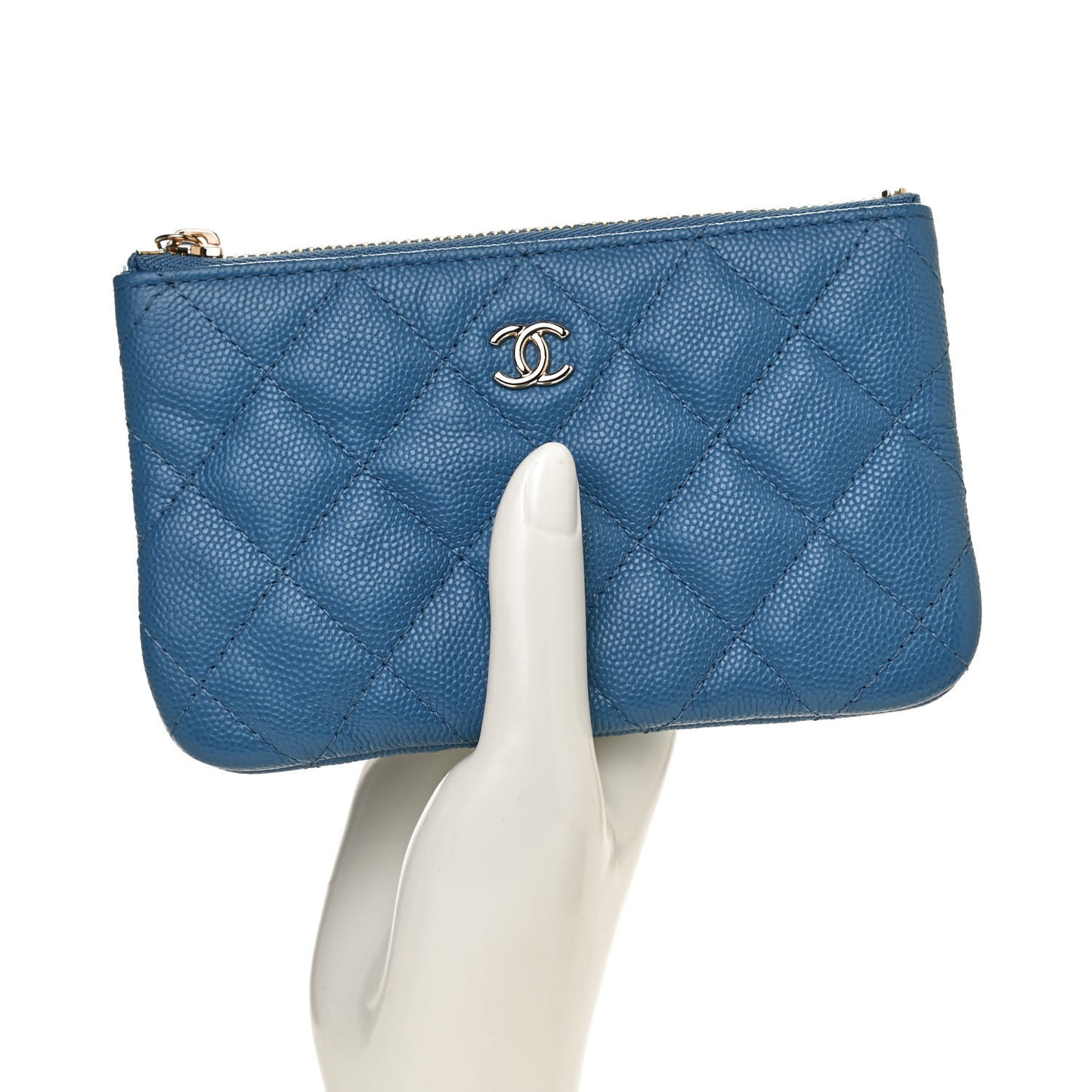 Caviar Quilted Small Cosmetic Case Blue