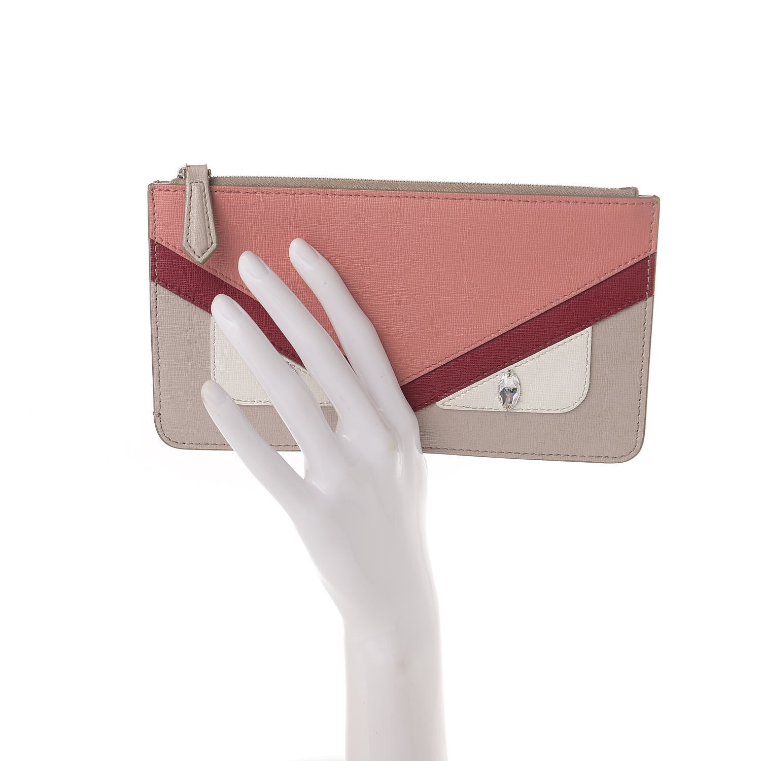 Fendi Vitello Elite Crystal Eye Monster Zip Pouch Grigio Polvere Ribes Multicolor 2 of 10