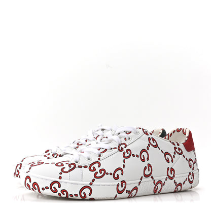 Gucci Calfskin GucciGhost Print Womens Ace Sneakers 40.5 White Hibiscus Red 4 of 10