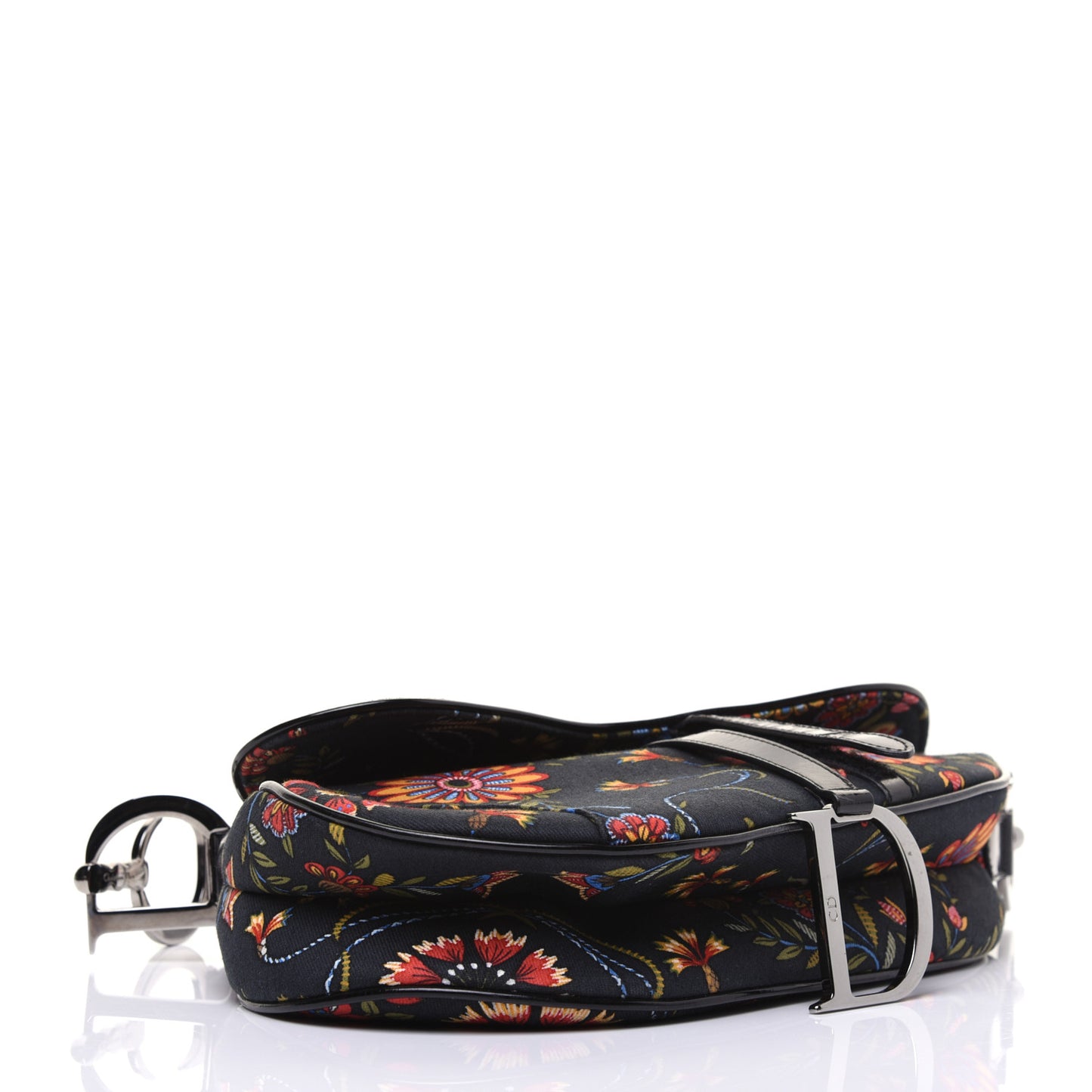 Canvas Floral Saddle Bag Black
