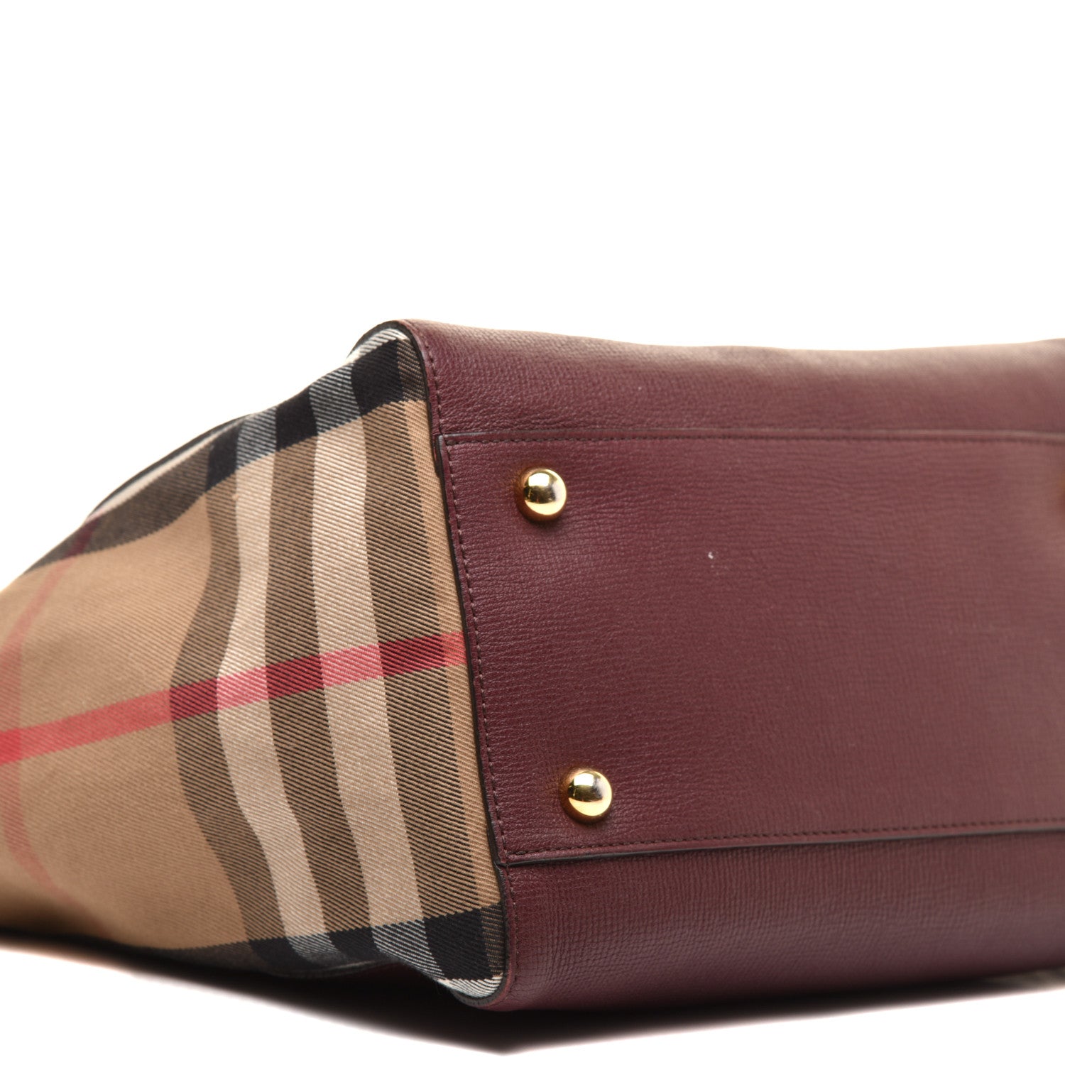 Burberry Grainy Calfskin House Check Small Canterbury Tote Mahogany Red 7 of 8