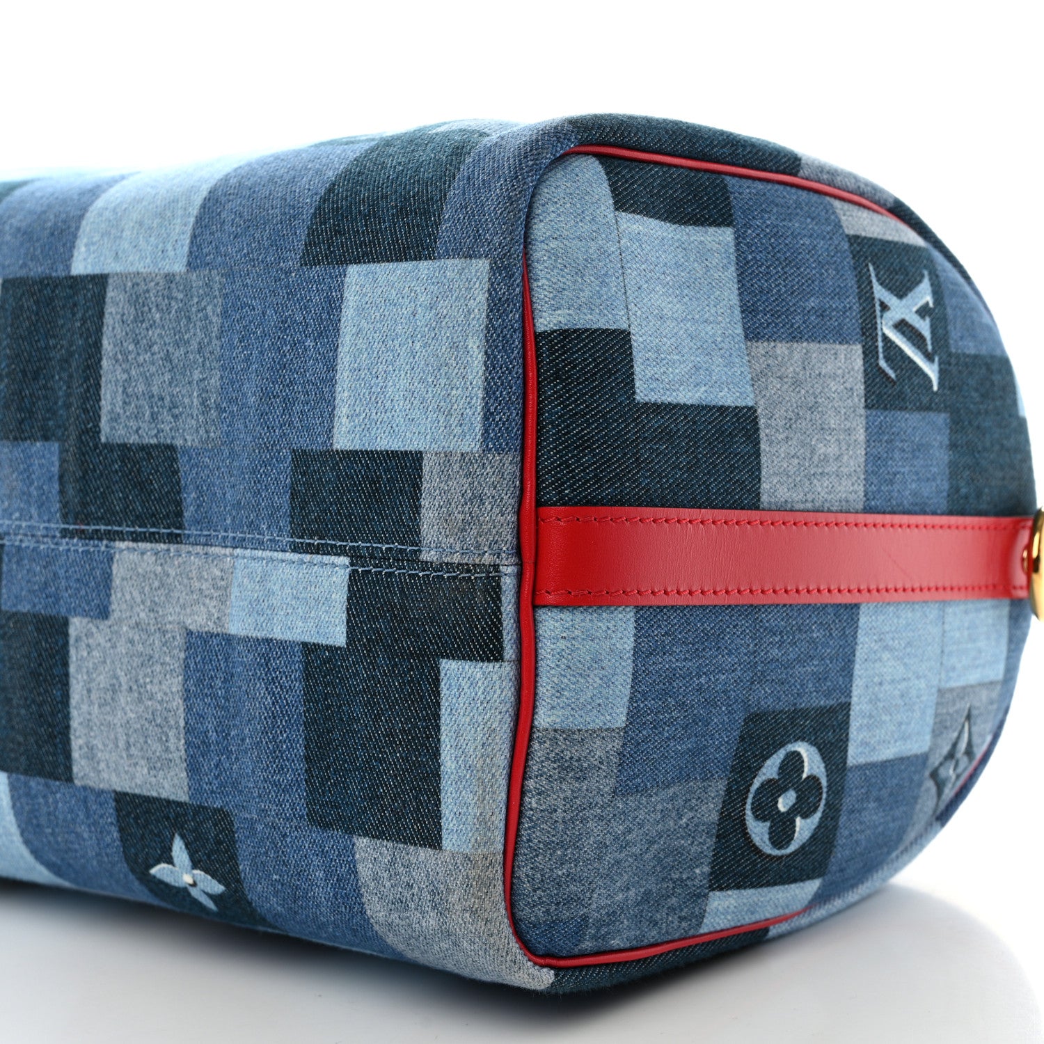 Louis Vuitton Denim Damier Monogram Patchwork Speedy Bandouliere 30 Blue Rouge 10 of 12