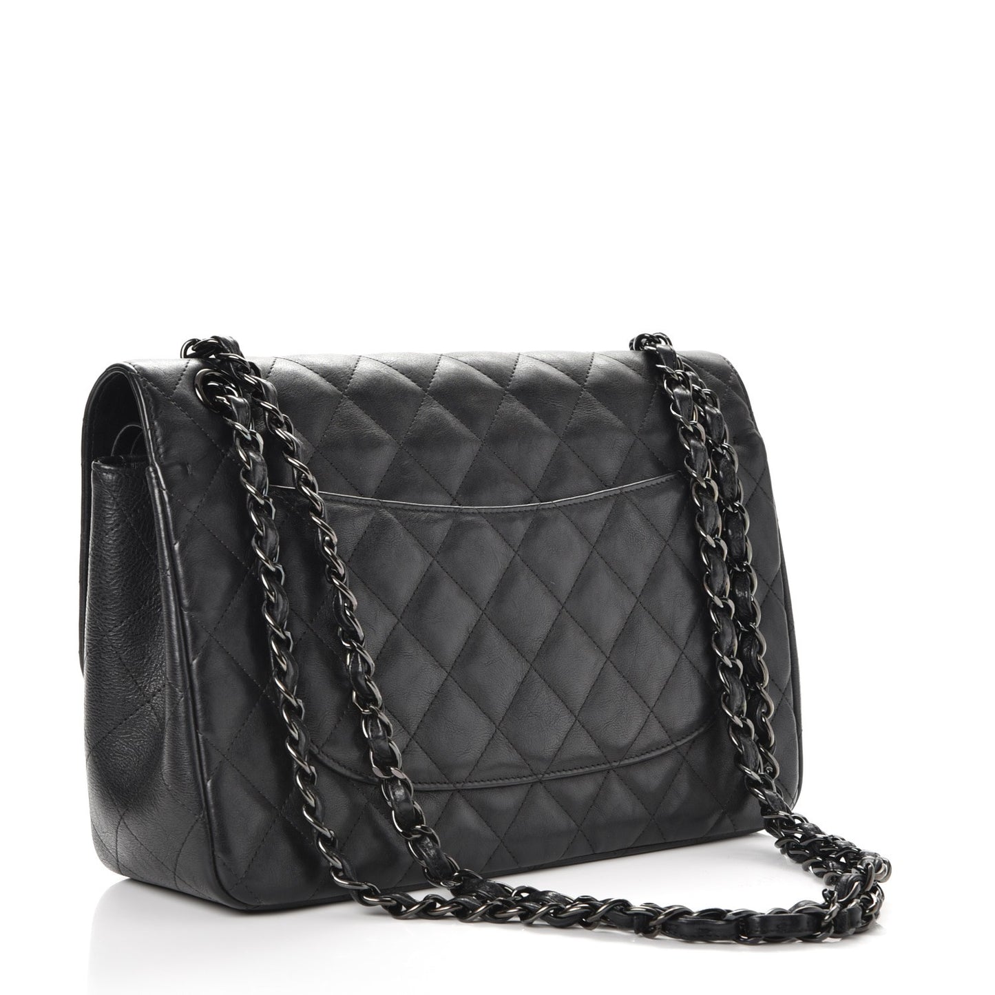 Crumpled Calfskin Quilted Jumbo Double Flap So Black
