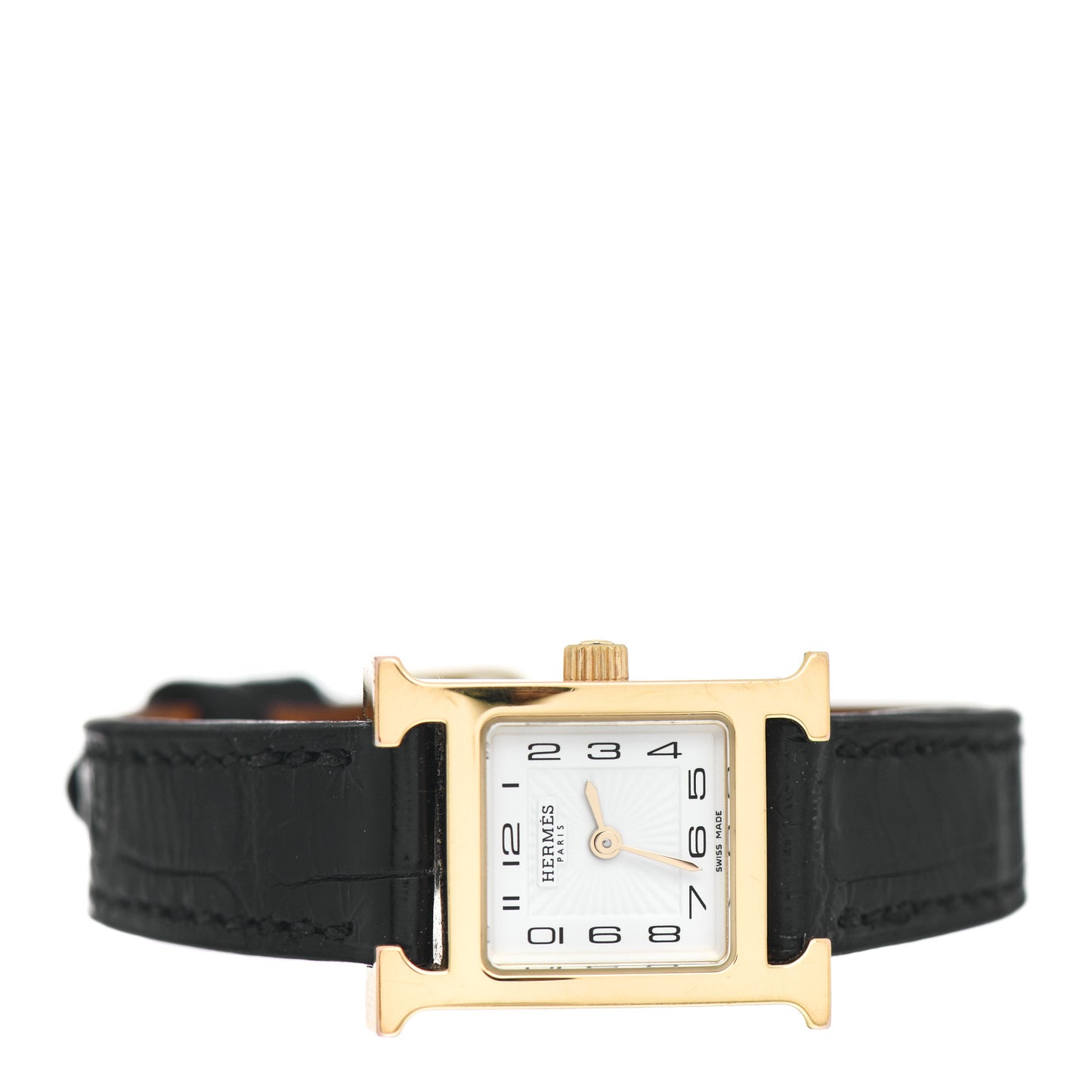 Stainless Steel Alligator 17.2mm Heure H Hour Quartz Watch Noir