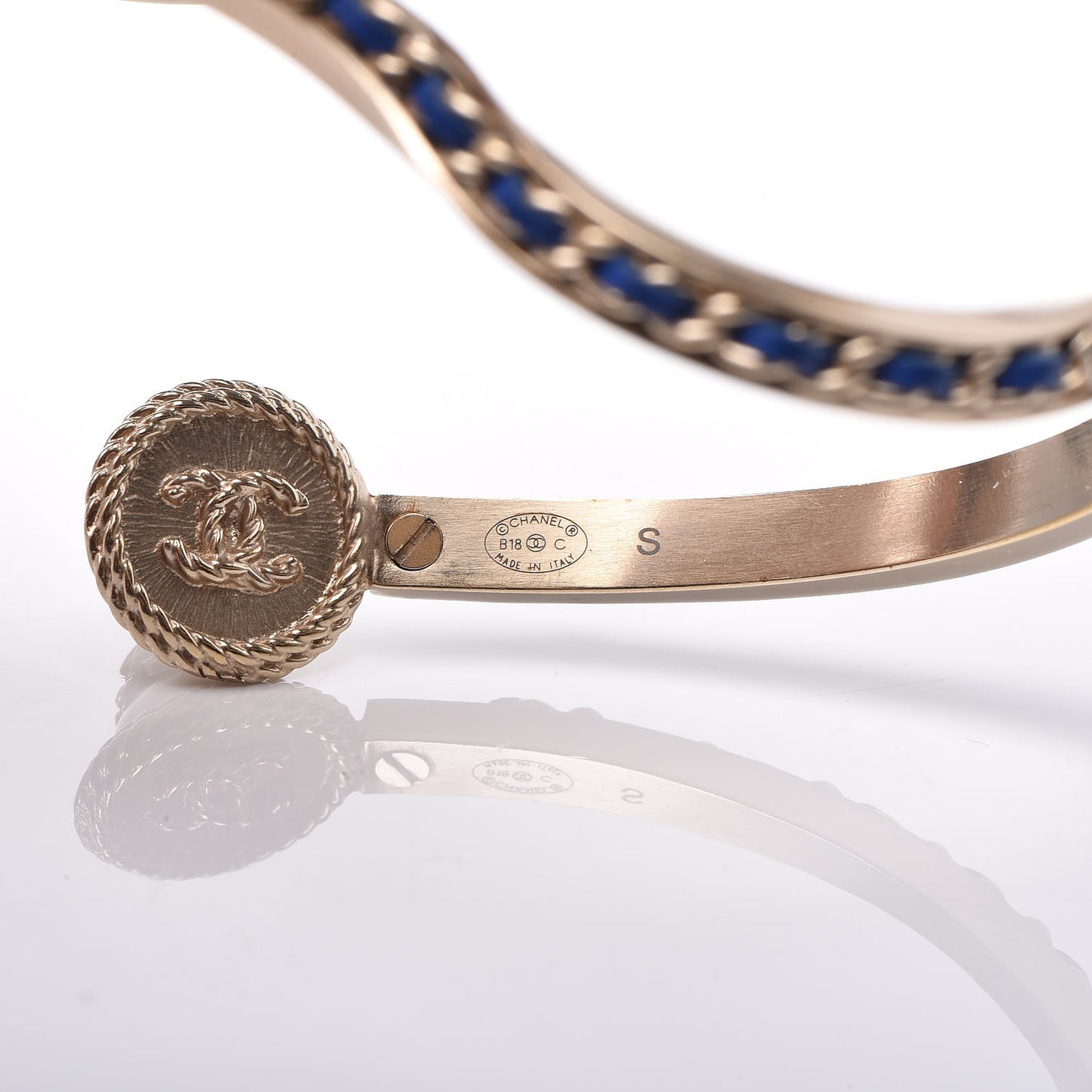Lambskin Chain Pearl CC Cuff Navy Gold