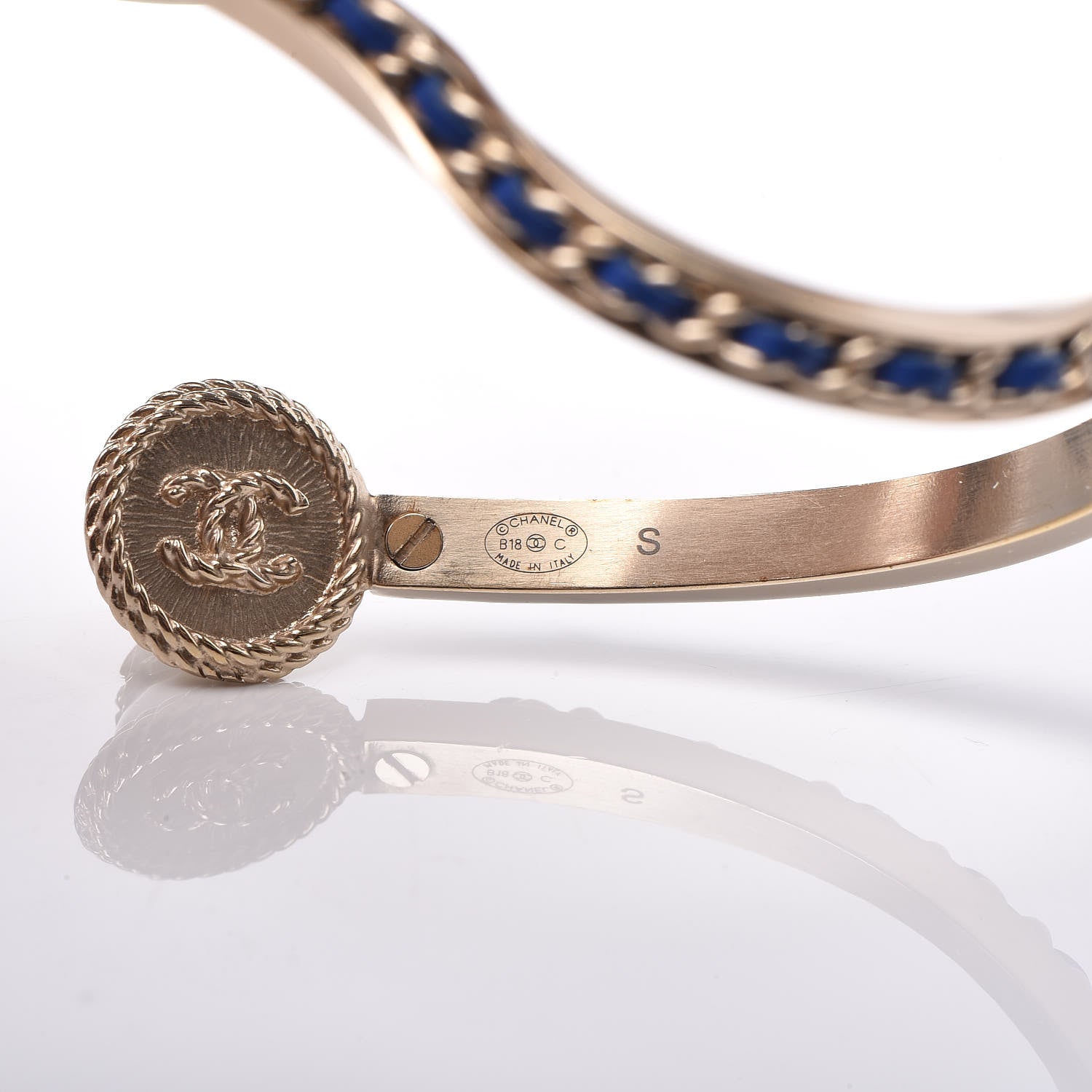 Chanel Lambskin Chain Pearl CC Cuff Navy Gold 4 of 4