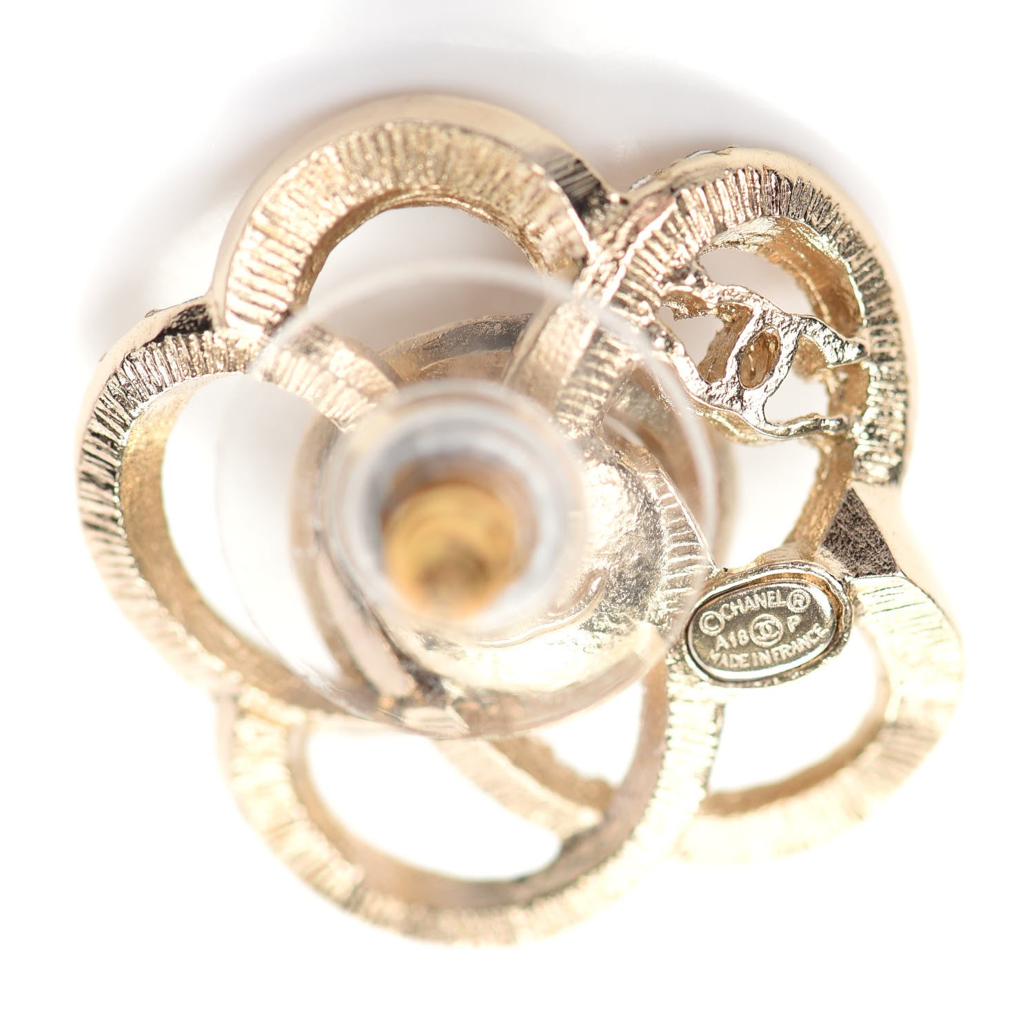Chanel Crystal Pearl Camellia Earrings Gold 4 of 5