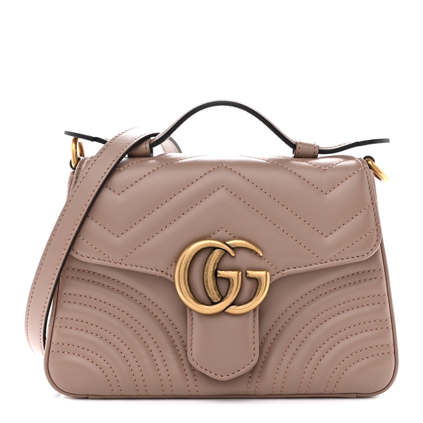 Calfskin Matelasse Mini GG Marmont Top Handle Shoulder Bag Porcelain Rose