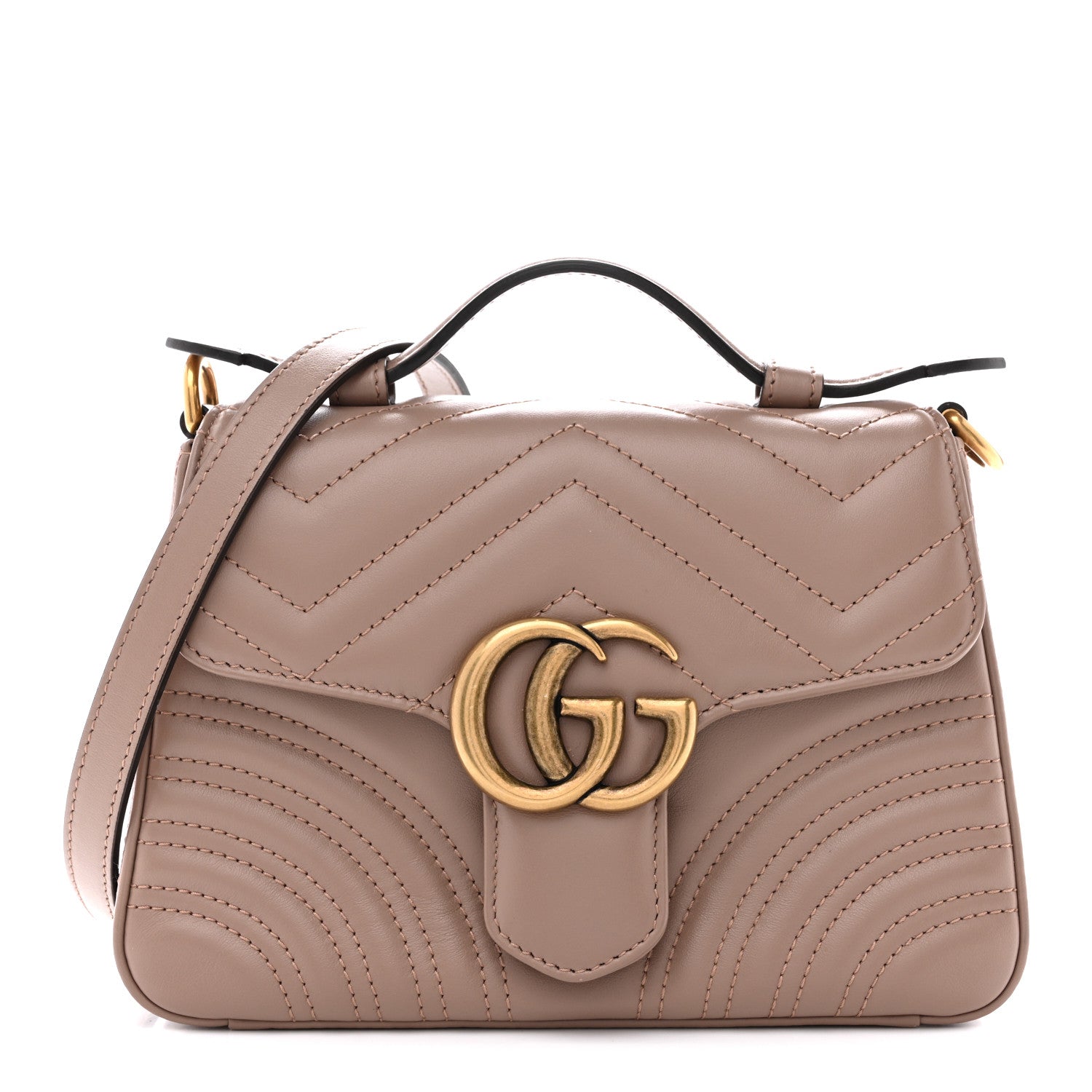Gucci Calfskin Matelasse Mini GG Marmont Top Handle Shoulder Bag Porcelain Rose 1 of 12
