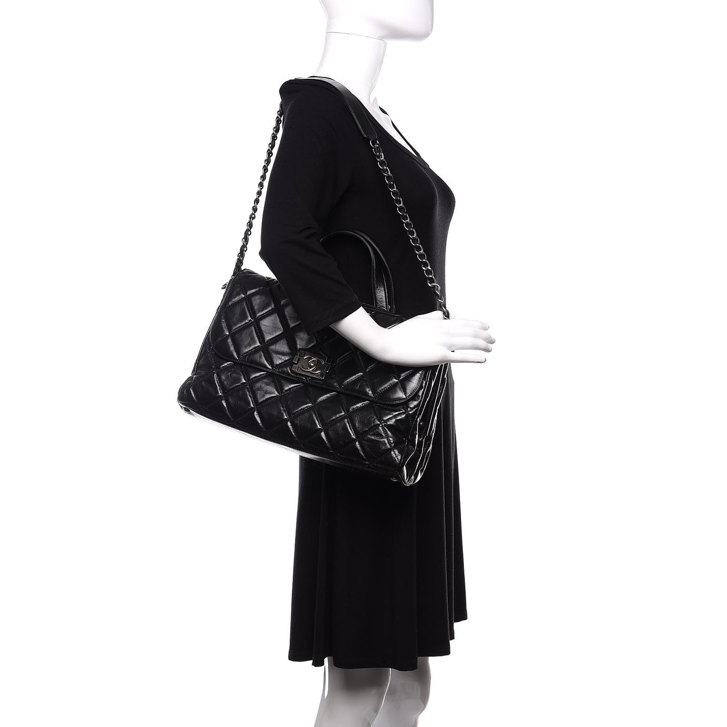 Glazed Calfskin Boy Satchel Flap Black