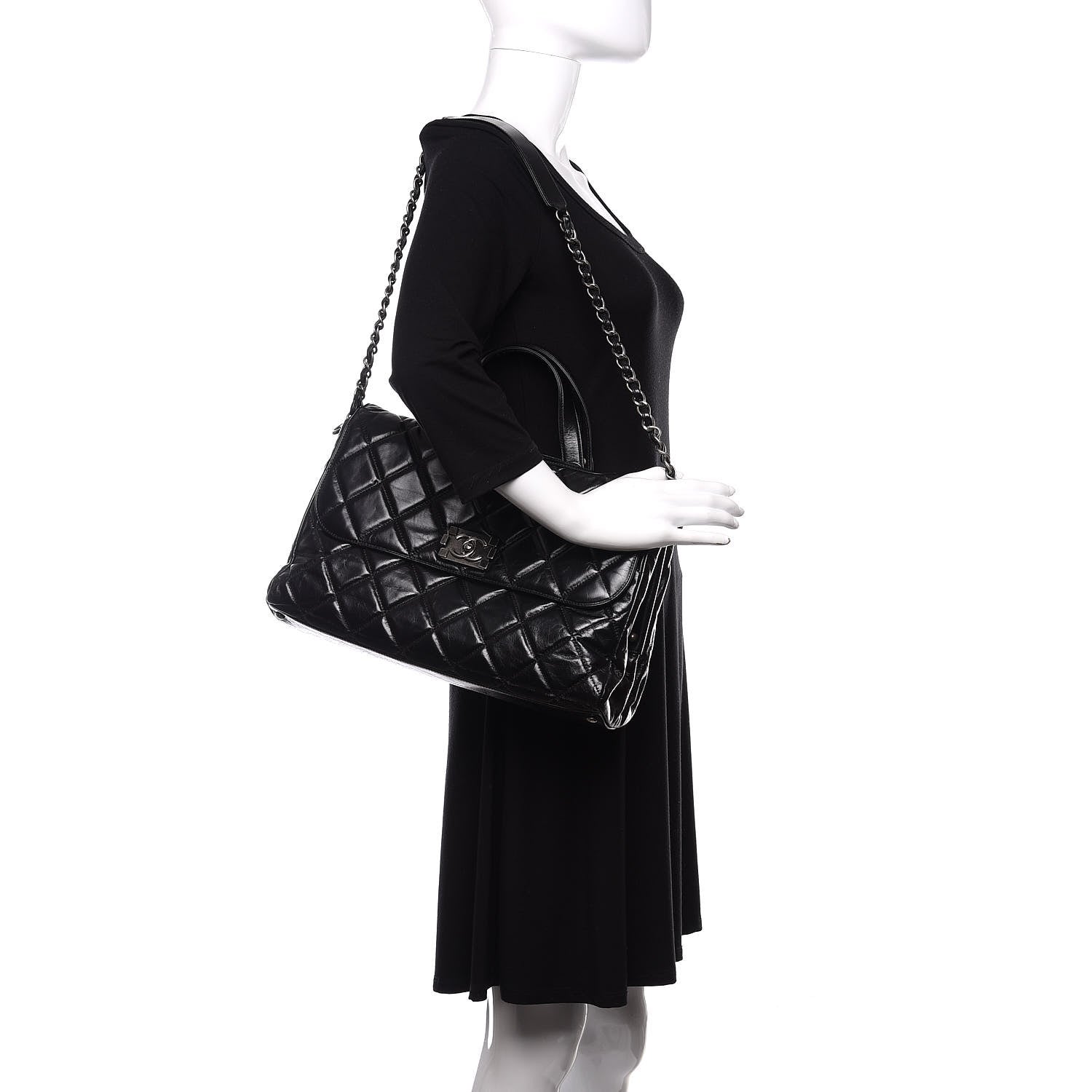 Chanel Glazed Calfskin Boy Satchel Flap Black 2 of 13