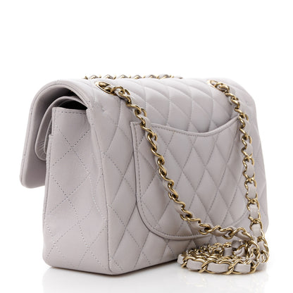 Chanel Lambskin Quilted Small Double Flap Light Grey 3 of 15