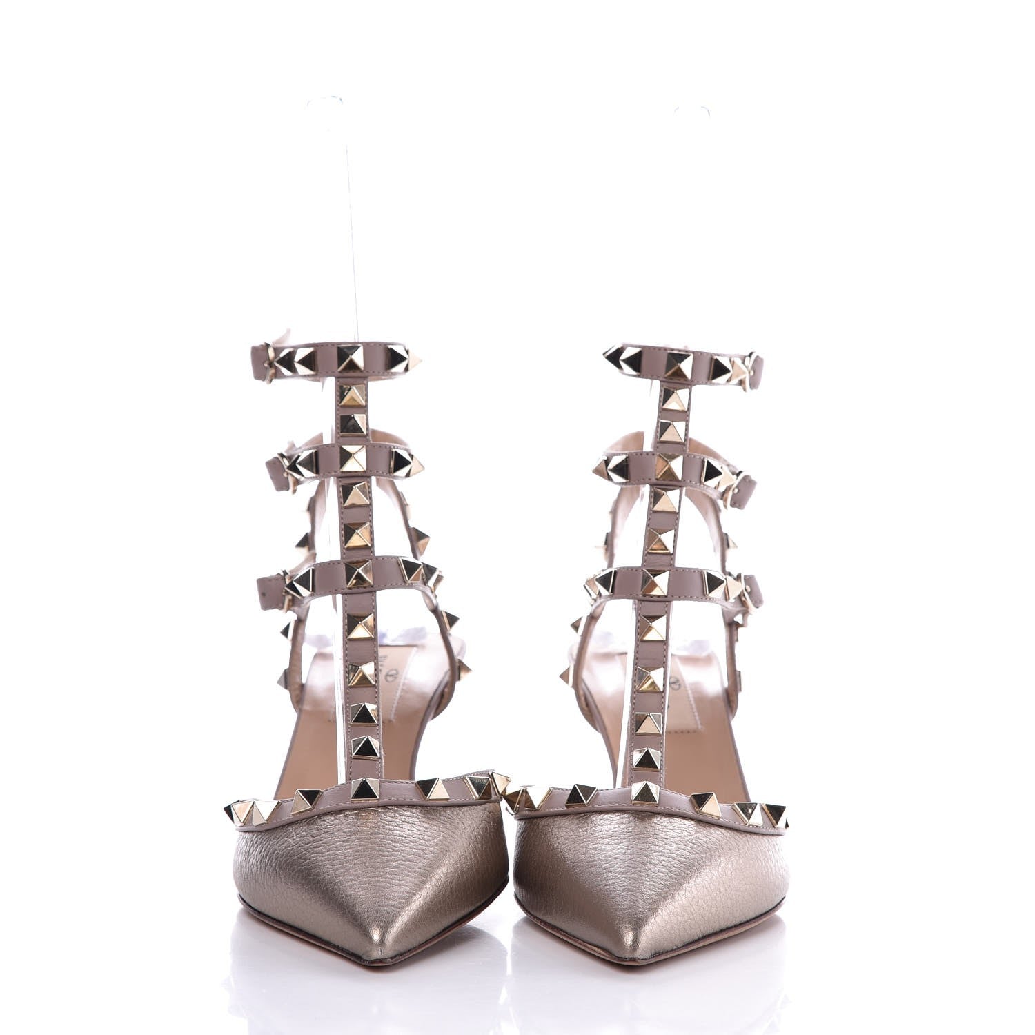 Valentino Garavani Metallic Pebbled Calfskin Rockstud Ankle Strap 65mm Pumps 35.5 Skin Poudre 2 of 7