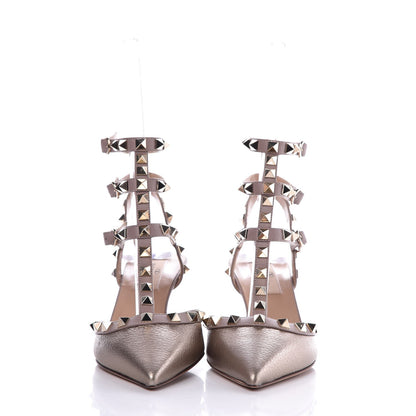 Valentino Garavani Metallic Pebbled Calfskin Rockstud Ankle Strap 65mm Pumps 35.5 Skin Poudre 2 of 7